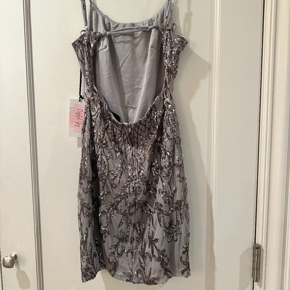 Silver Sparkly Fully Lined Mini With Spaghetti St… - image 2